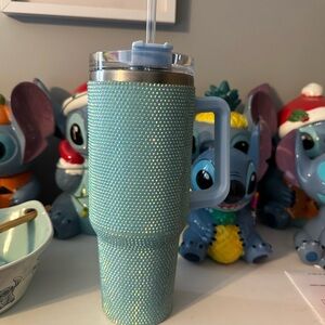 Light Blue Rhinestone Insulated Travel Tumbler with Handle